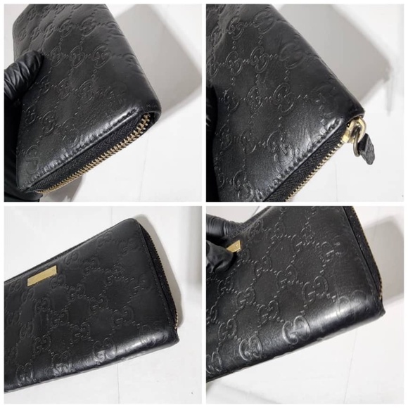 Authentic GUCCI Leather Guccissima Long Zippy Wallet Black - Picture 9 of 11